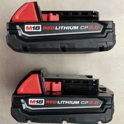2 Pack Milwaukee 48-11-1820 M18 volt Red Lithium 2 amp Batteries New