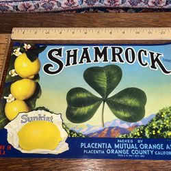 Shamrock Placentia Mutual Orange Ass’n Orange County Ca. Crate Label Art