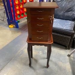 New Assembled Standing Jewelry Cabinet Armoire with Top Flip Mirror Jewelry Storage Organizer