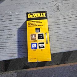 Unused DeWalt 18 gauge brad nails. Nails are 1 1/4 inch long. Box has 5000 nails. For indoor use.