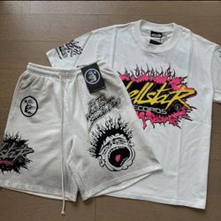 White Hellstar Graphic T-Shirt & Shorts Matching Set | Streetwear | Sizes s , m