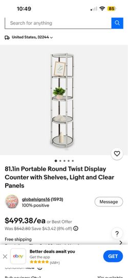 81.1in portable round twist display counter with shelves light and clear panels