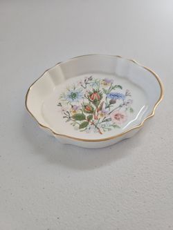 Porcelain Floral Trinket Dish with Gold Rim