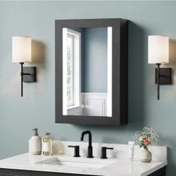 Lighted Wood Medicine Cabinet with Mirror, 16x24 Recessed or Wall Mount
Dual-Side LED, 3 Color Temperatures, Dimmable, Defogger, Memory Function, 2 Ad