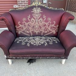 Victorian Red Embroidered Couch 