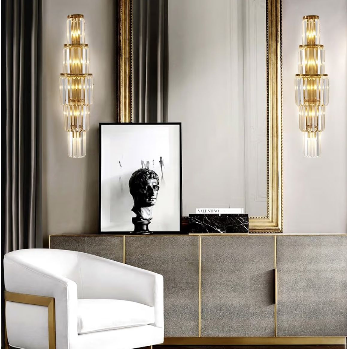 Set of 2, 29.5 inch Modern Wall Sconce Contemporary Crystal Wall Sconce 5-Lights Gold Bathroom Light Fixtures for Bedroom Hallway Living Room