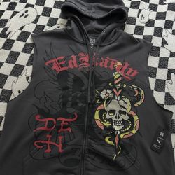 Ed Hardy Panther Skull Cut Off Hoodie 