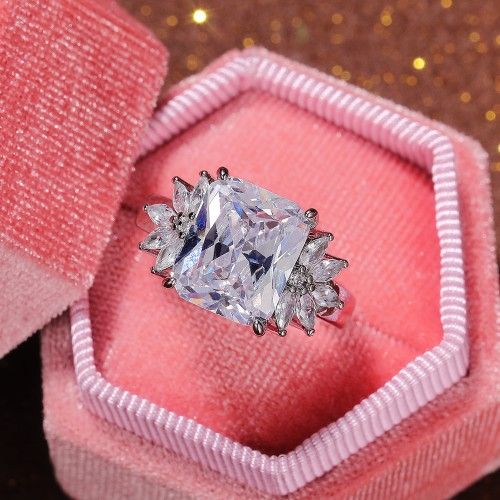 "Crystal Clear Large Pure Rectangle Zircon Wedding Rings for Women, L129