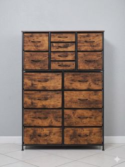 Rustic Wood-Print Dresser with 11 Drawers
