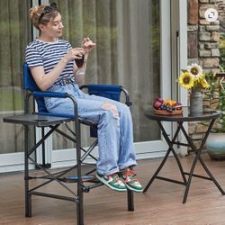 Tall Directors Chair Supports 350 Ibs /30.7" Seat Height, Folding Chair, Blue
