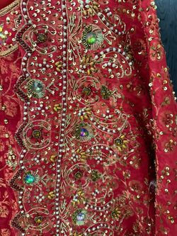 Red Embroidered Beaded South Asian Garment large size