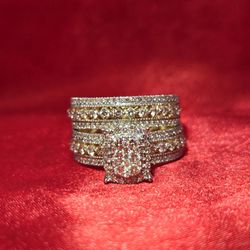 10k Yellow Gold Diamond Wedding Set Ring 1.32 ctw