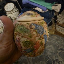 Parrot Small Porcelain Trinket Vase With Lid