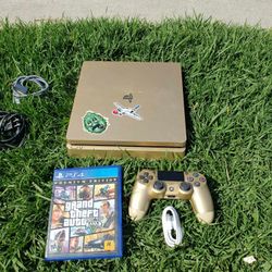 New Conditions Fully Clean Gold edition PS4 Slim 1TB 1,000GB with 1 New Game 1 New controller $220!