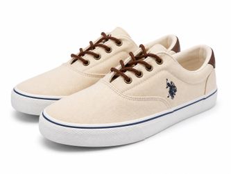 U.S. Polo Assn. Men’s Casual Canvas Sneakers Beige/Brown Lace Up Shoes Size 9