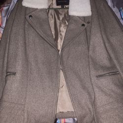 Banana Republic Brown Wool Moto Jacket Faux Fur Collar Motorcycle Zip & Buckle