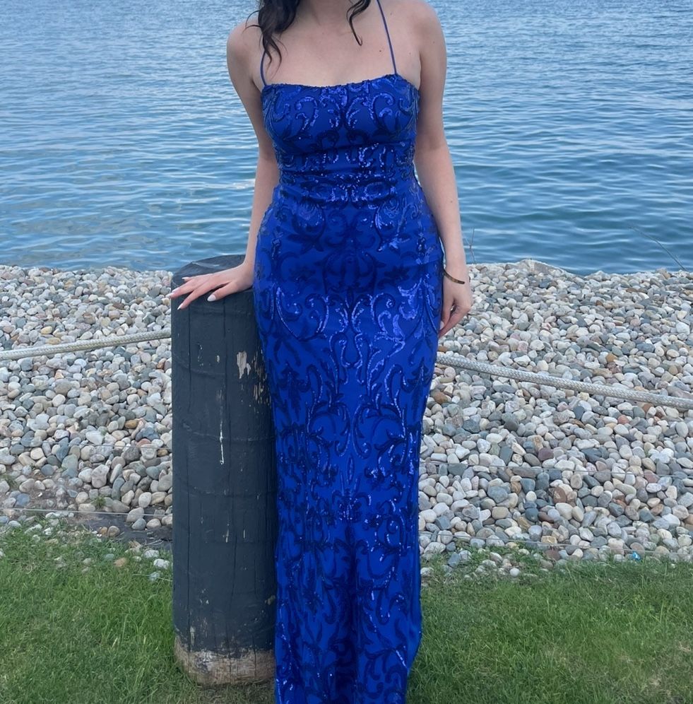 windsor navy blue prom dress Jolie Sequin Slit Formal in | Size: M perfect for black tie weddings Ball Gown Navy Blue Prom