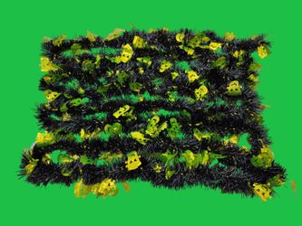 12' Halloween Dark Green Garland with Shiny Lime Green Frankenstein Decor