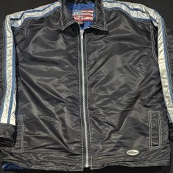 No Fear Vintage Black, Blue Striped  Racing Full Zip 90s Racing Jacket Mens XL
