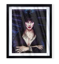 Custom art piece of the beautiful Elvira mistress of the dark in black frame