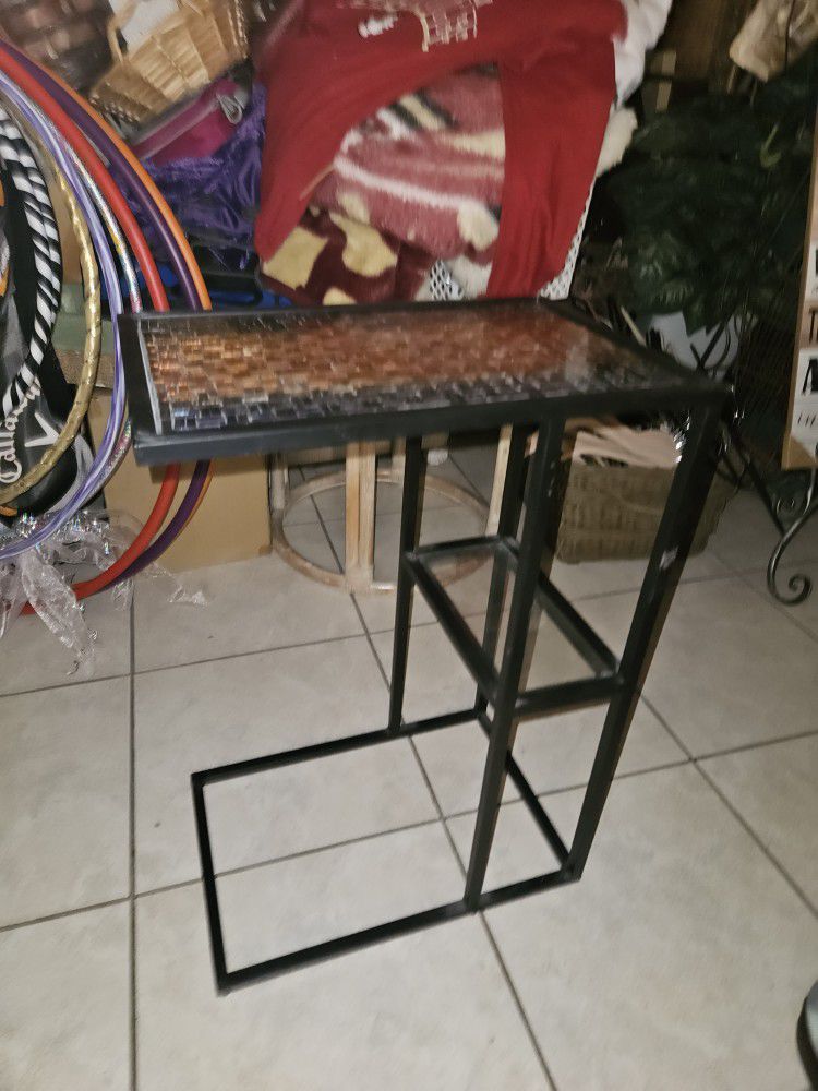 METAL GLASS SIDE TABLE WITH MOSAIC TOP