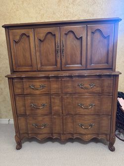 Set- White brand French Provincial Bedroom Set - Dresser with Mirror, 2 Nightstands, Tall Chest