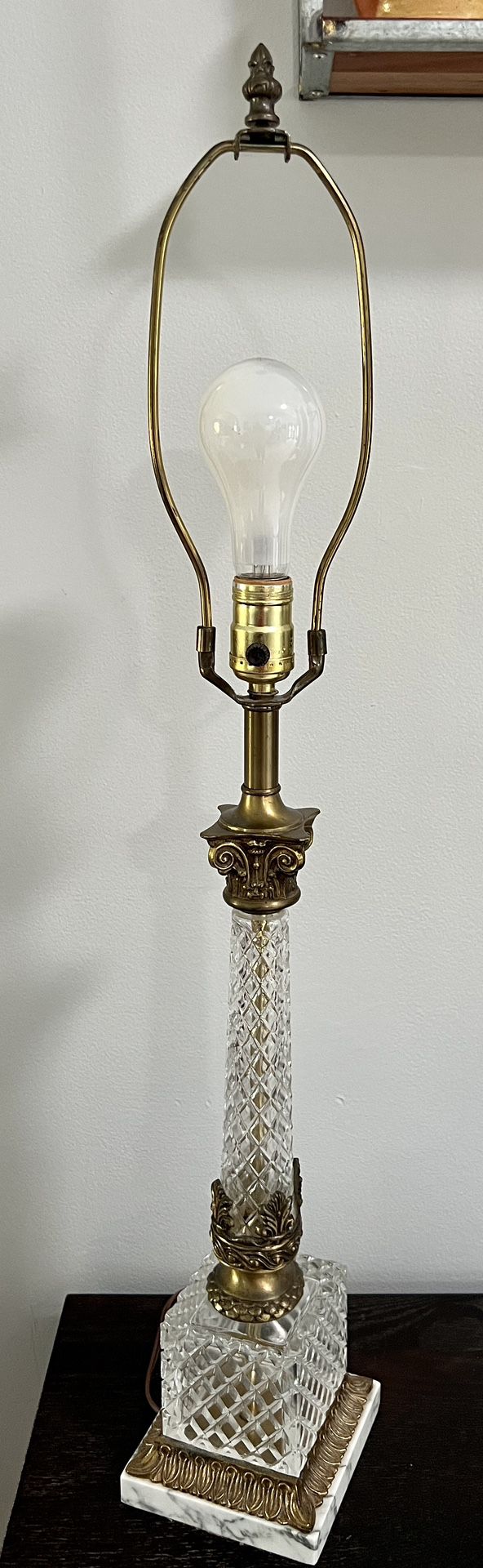 Vintage Table Lamp Cut Glass  And Brass On Marble Base