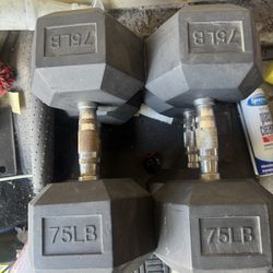 75lbs pair of rubber hex dumbbells