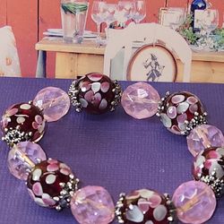 #1673, PRECIOUS VINTAGE GLASS CLOISONNE STRETCH BRACELET
