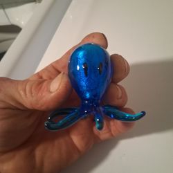 Blue Glass Hand Blown Octopus Figurine