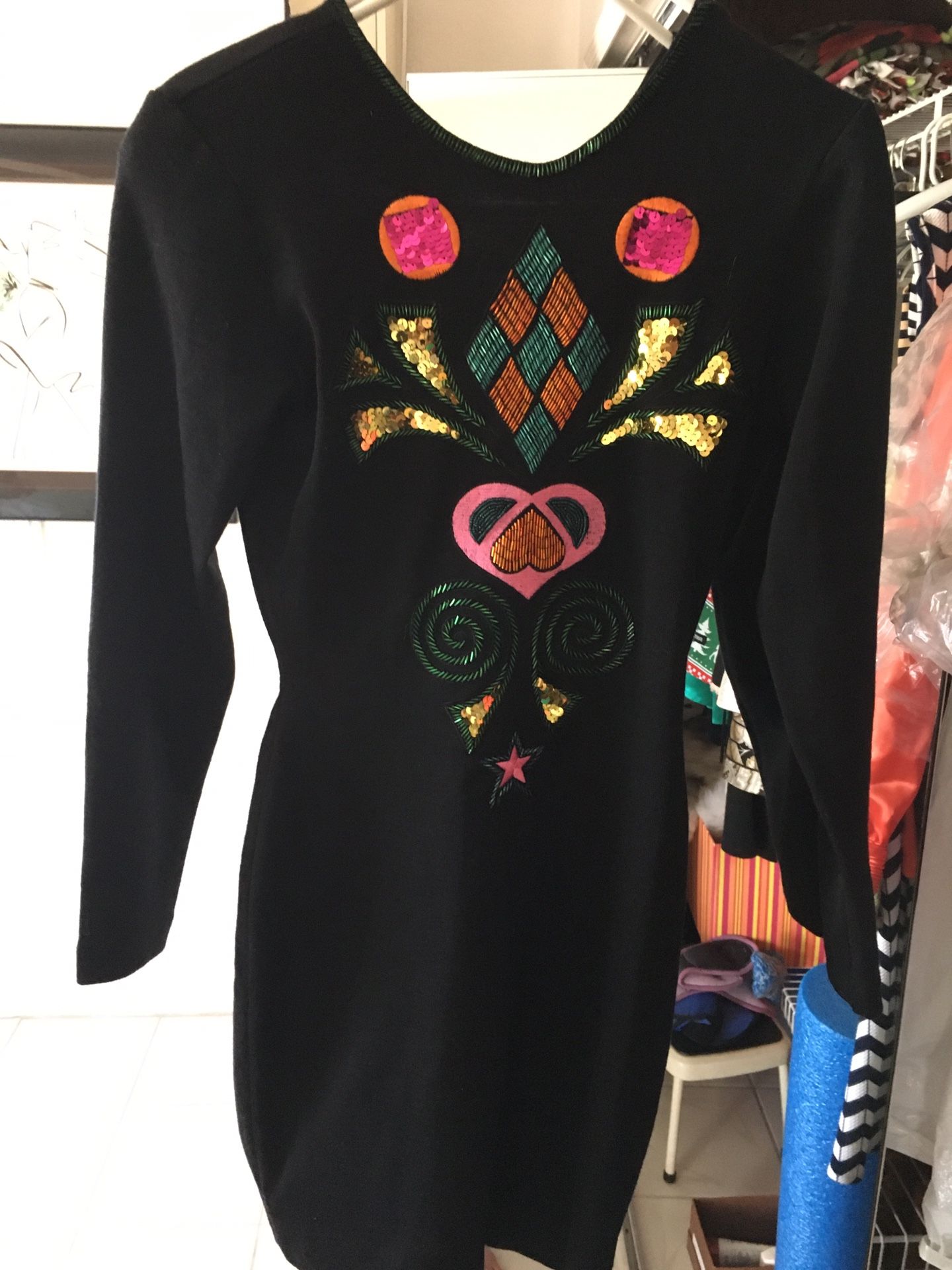 Vintage Andrea Jovine Black Knit Beaded Dress