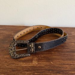 Black Glitter Western Rhinestone Belt with Cross