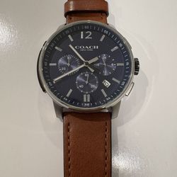 Coach Men’s Watch Navy Dial, Leather Strap 42mm