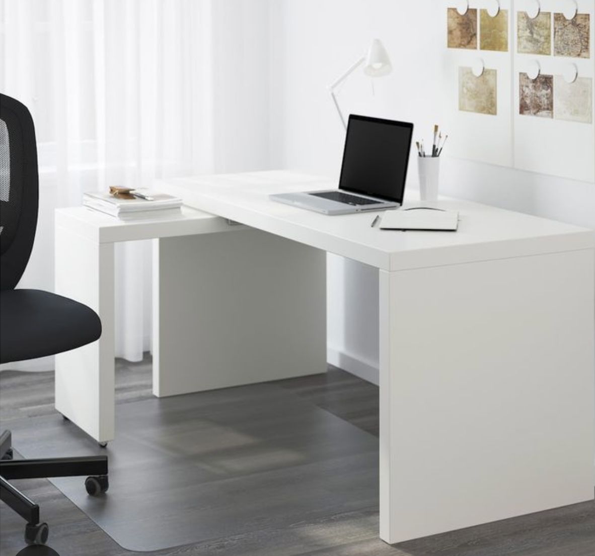 New In Box IKEA Malm Desk L-Shape With Pull Out