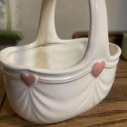 Vintage FTDA 1985 White Pink Heart Ceramic Basket-Coquette