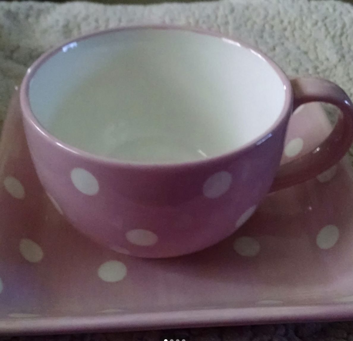 Pampered Chef “Help Whip Cancer” Soup Bowl N Plate. Pink With White Dots