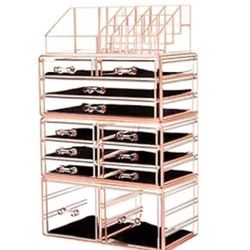 Acrylic Clear Dustproof Makeup Storage Organizer Drawers Large Skin Care Cosmetic Display Cases for Bathroom Stackable Storage Box with 12 Drawers for