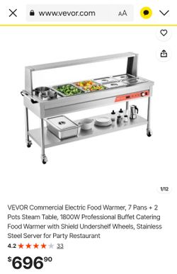 VEVOR Commercial Electric Food Warmer Steam Table