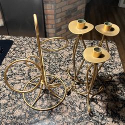 3 Pcs Medal Candel Holder And Wine Rack