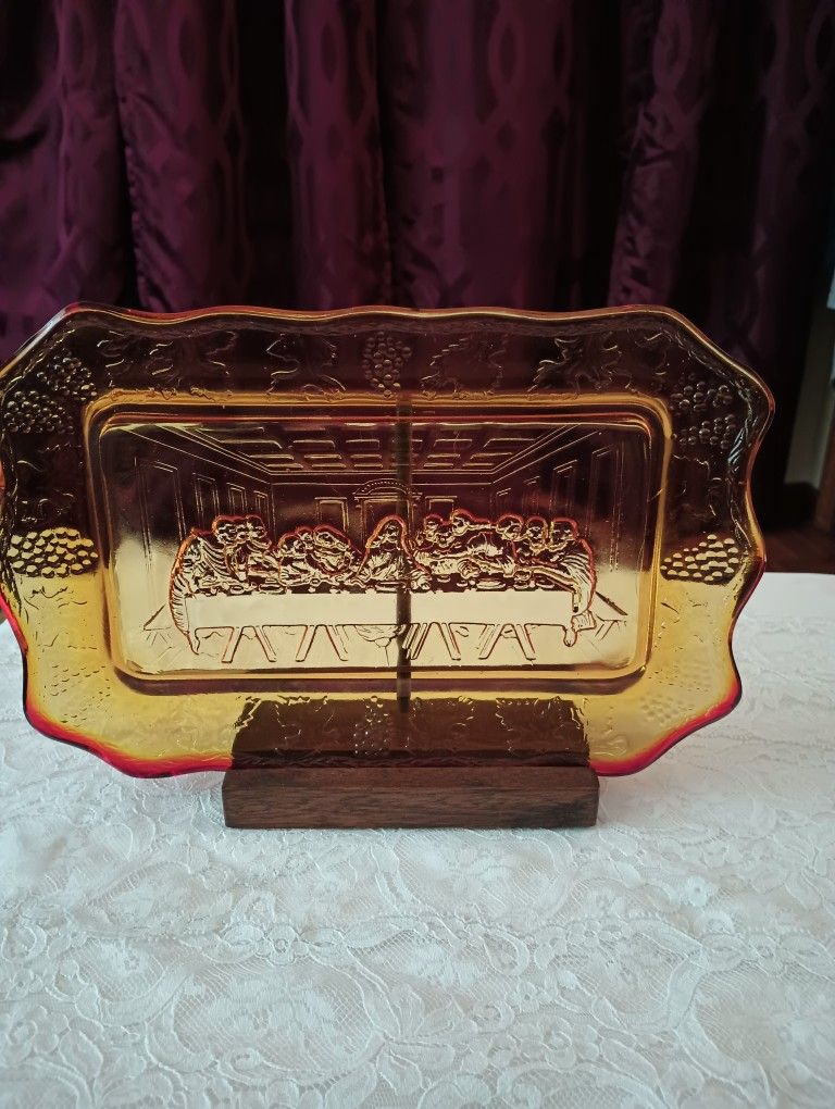 Vintage Indiana Glass Bread plate Or Tray Of The Last Supper