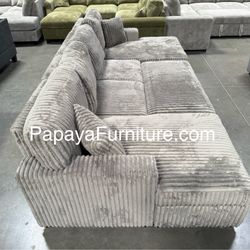 120” Ultra Large Sectional Sofa Bed, Double Chaise Sectional, Super Comfort Corduroy Couch, Sectional, Sofa, Couch, U-Shaped Couch, Sleeper Sofa 