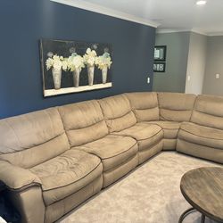 Tan Microsuede Electric Reclining Sectional 