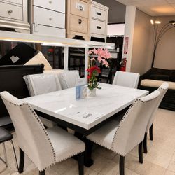Modern Faux Marble 7 Piece Dining Set