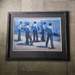 Vtg Howard Post Cowboy Ranchers Art Print Framed 24x30" Western Southwestern