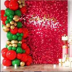 Red Shimmer Wall Backdrop, 24PCS Square Sequin Shimmer Backdrop Panel, Photo Backdrops for Birthday, Anniversary, Wedding, Graduation & Bachelorette P