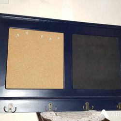 NAVY BLUE WOODEN COAT RACK HOOK CHALKBOARD PICTURE PEG BOARD ACCENT WALL DECOR