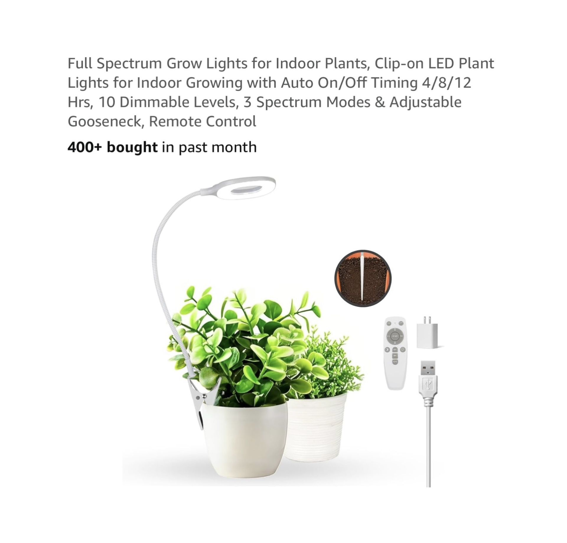 Brand new Full Spectrum Grow Lights for Indoor Plants, Clip-on LED Plant Lights for Indoor Growing with Auto On/Off Timing 4/8/12 Hrs, 10 Dimmable Lev
