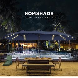 Double Sided Patio Umbrellas - 15ft Solar Lights LED Lighted Outdoor Extra Large Market Table Umbrella with Base Included, Oversized Umbrella for Deck