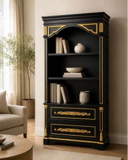 Brand-New Black & Gold 3-Tier Bookshelf – $69.99