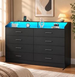 Black Dresser with 8 Drawers & RGB LED Lights